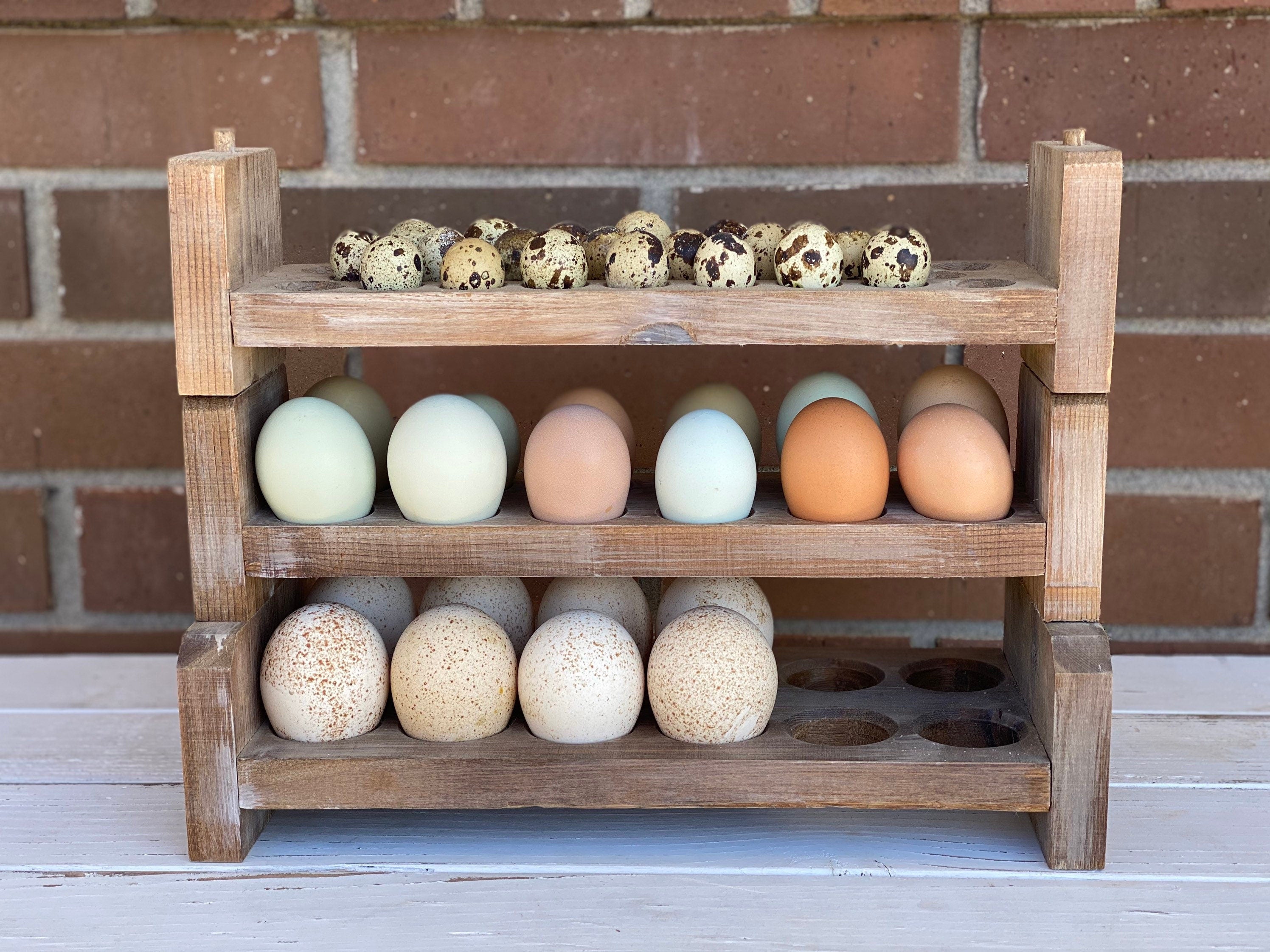 Fresh Egg Holder Countertop Storage - Stackable Wooden Egg Holder for  Various Egg Sizes - Egg Rack for Fresh Eggs w/Ergonomic Handles - Farmhouse  Egg