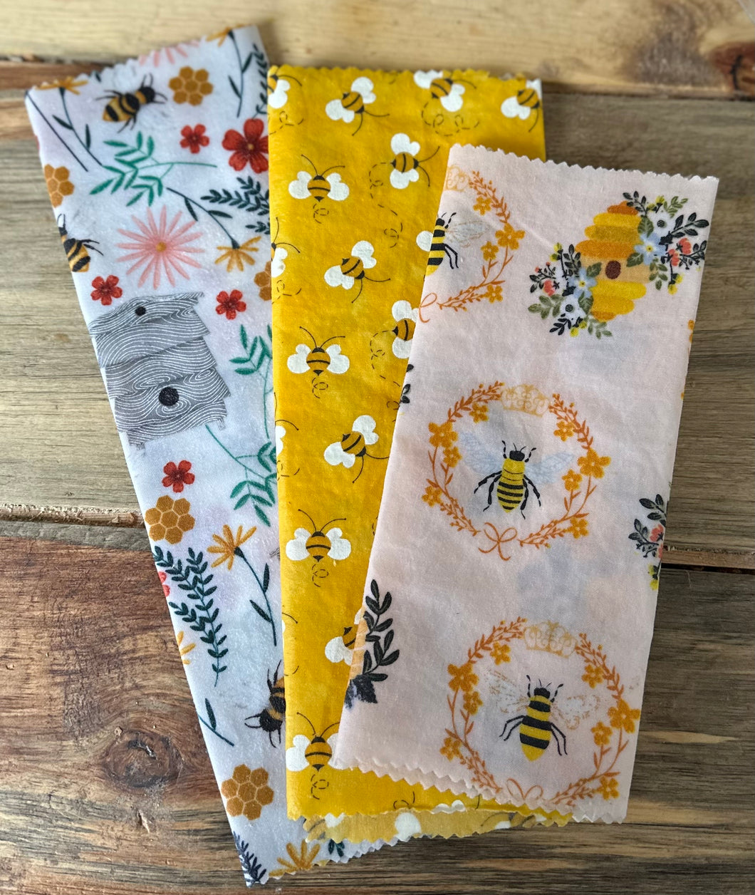 Set of 3 Bee Pattern Bees Wax Wraps