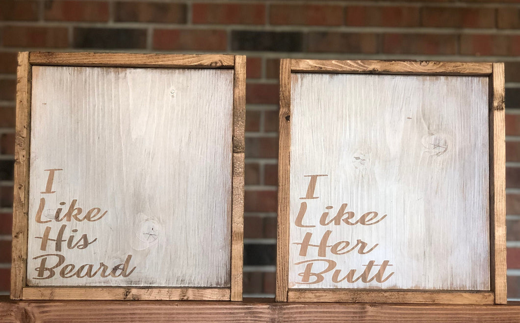 I Like His Beard I Like Her Butt Sign Set l His & Hers Signs l Bathroom Sign l Farmhouse Bathroom Decor l  Bathroom Humor Sign l Funny Bath