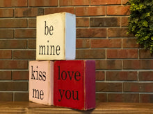 Load image into Gallery viewer, Be Mine Set of Three Farmhouse Blocks l Valentine&#39;s Day Decor l Farmhouse Valentine&#39;s Decor l Be Mine Sign l Be Mine l Love you l Kiss Me
