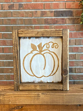 Load image into Gallery viewer, Pumpkin Sign l Farmhouse Fall Decor l Fall Decor l Whitewash Pumpkin Sign l Fall Sign
