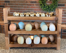 Load image into Gallery viewer, Farmhouse Stackable Wood Egg Holder l Quail Egg l Fresh Egg Storage l Wooden Egg Holder l Quail Egg Holder l Wood Egg Carton l Egg Tray
