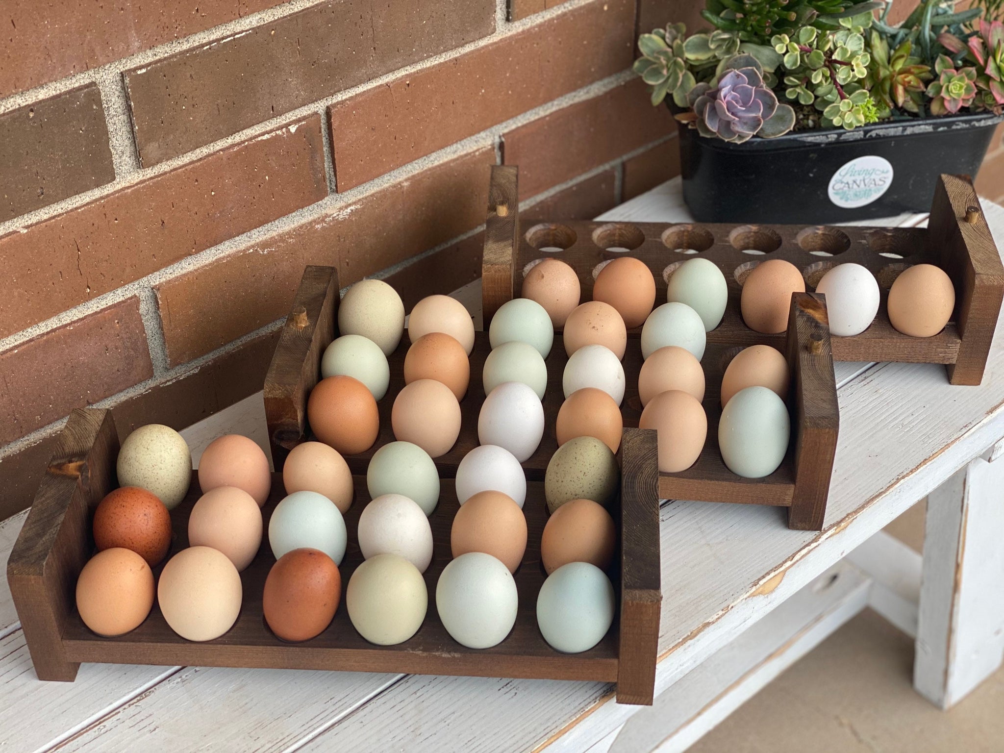 Egg Holder Countertop, Deviled Egg Tray Carrier, Wooden Spice Organizer,  Kitchen Organization with Rustic Farmhouse Decor, Eggs Storage Box with 18  Holes