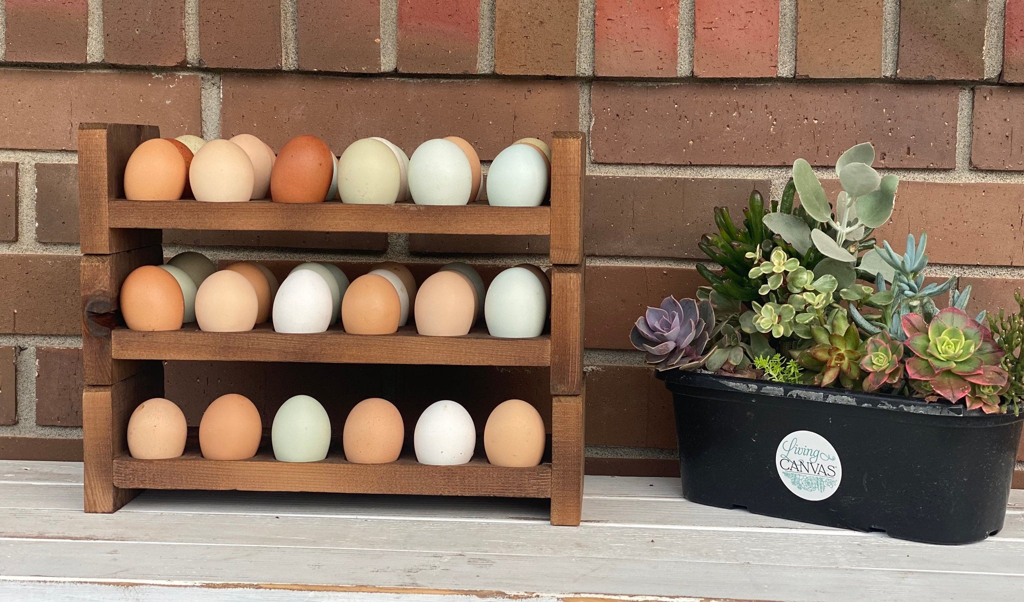Fresh Egg Holder Countertop Storage - Stackable Wooden Egg