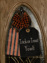 Load image into Gallery viewer, Funny Door Hanger Tag | Wood Door Hanger| Fall Door Tag | Fall Door Hanger| Door Hanger Tags | Trick or Treat Yoself Door Tag
